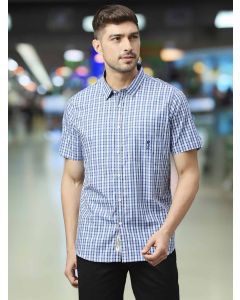 Blue Checkered Cricket Club Half Sleeves Shirt