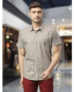 Brown Slim Fit Short Sleeves Checked Shirt