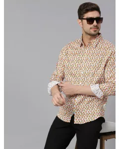 Men White Printed Slim Fit Shirt