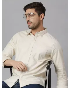 Men White Solid Slim Fit Casual Shirt