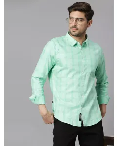Men Green Checks Cotton Casual Shirt