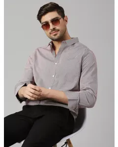 Men Maroon Stripe Slim Fit Cotton Shirt