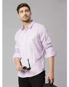 Men Purple Checks Cotton Casual Shirt