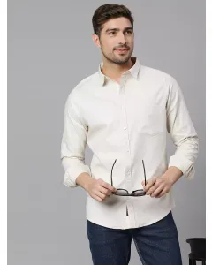 Men Beige Slim Fit Cotton Shirt