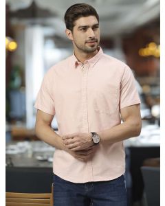 Peach Oxford Cricket Club Half Sleeves Solid Shirt