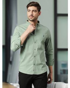 Green Slim Fit Long Sleeves Button-Down Collar Twill Shirt