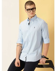 SkyBlue Slim Fit Long Sleeves Button-Down Collar Twill Shirt