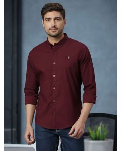 Men Wine Cricket Club Slim Fit Casual Shirt
