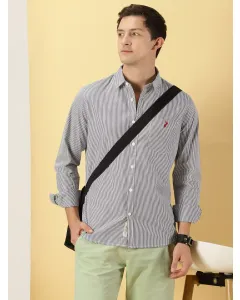 Navy Slim Fit Long Sleeves Striped Shirt