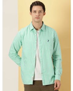 Green Slim Fit Long Sleeves Checked Shirt