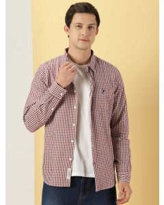 Maroon Slim Fit Long Sleeves Checked Shirt