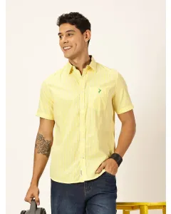 Yellow Slim Fit Short Sleeves Checked Shirt