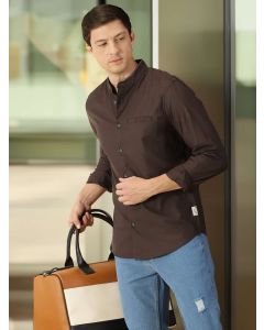 Brown Solid Slim Fit Casual Shirt