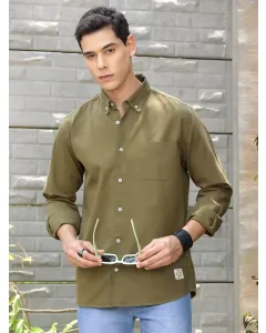 Men Olive Solid Cotton Shirt
