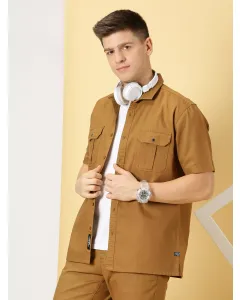 Men Brown Solid Oversized Casual Shirt