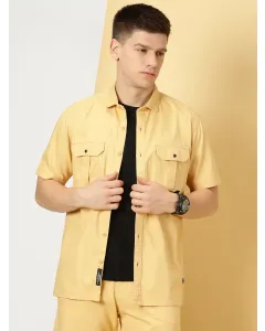 Mustard Spread Collar Twill Weave Pure Cotton Casual Shacket