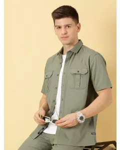Men Olive Solid Oversized Casual Shirt