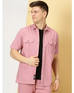 Men Pink Solid Oversized Casual Shirt