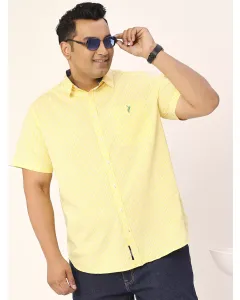 Yellow Plus Size Regular Fit Short Sleeves Checked Shirt