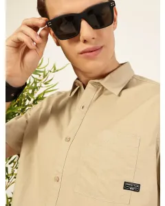 Men Beige Cotton Slim Fit Shirt