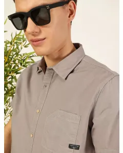 Men Grey Cotton Slim Fit Shirt