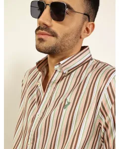 Grey Slim Fit Long Sleeves Striped Shirt