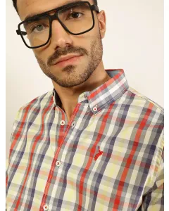 Navy Blue Slim Fit Long Sleeves Checked Shirt