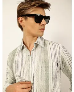 Light Green Slim Fit Long Sleeves Striped Shirt