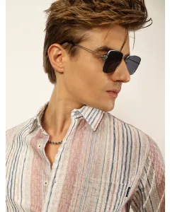 Pink Slim Fit Long Sleeves Striped Shirt