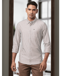 Brown Slim Fit Long Sleeves Striped Shirt