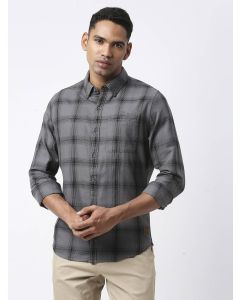 Grey Slim Fit Long Sleeves Checked Shirt