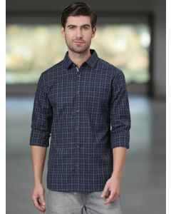 Denim Blue Regular Fit Long Sleeves Checked Shirt