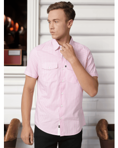 Pink Regular Fit Short Sleeves Striped Shirt