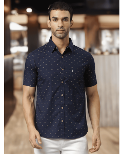 Navy Blue Printed Half Sleeves Shirt
