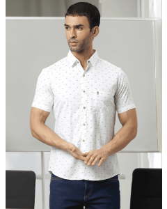 White Printed Half Sleeves Shirt