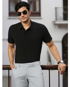 Black Performance Four Way Solid Stretch Slim Fit Shirt