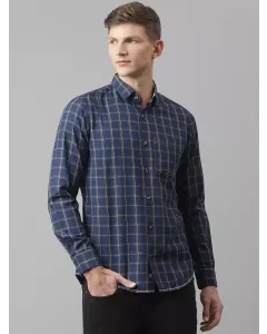 Men Blue Checked Slim Fit Casual Shirt