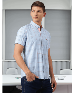 BLUE Slim Fit Short Sleeves Checked Shirt
