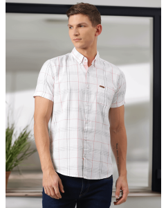 WHITE Slim Fit Short Sleeves Checked Shirt