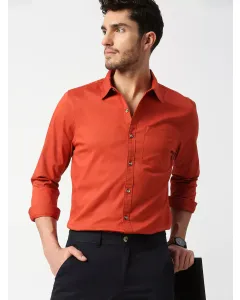 Men Red Solid Slim Fit Cotton Shirt