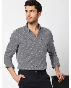 Men Navy Blue Printed Casual Shirt