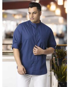 Navy Blue Plus Size Cotton Casual Shirt