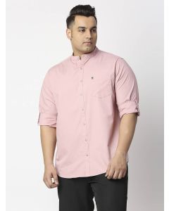 Pink Plus Size Band Collar Casual Shirt