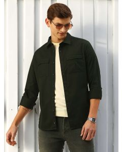 Green Solid Slim Fit Cotton Casual Shirt