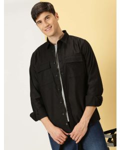 Men Black Solid Slim Fit Cotton Casual Shirt