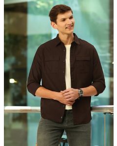 Brown Solid Slim Fit Cotton Casual Shirt