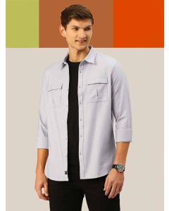 Grey Solid Slim Fit Cotton Casual Shirt