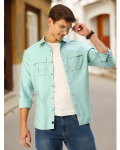 Sea Green Solid Slim Fit Cotton Casual Shirt