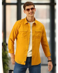 Mustard Solid Slim Fit Cotton Casual Shirt