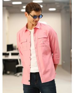 Peach Solid Slim Fit Cotton Casual Shirt